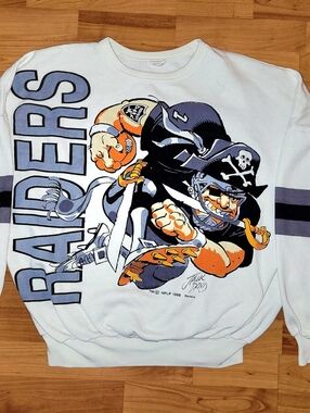 Vintage 88 Oakland Raiders NFL White Graphic Crewneck Sweater, Ravens Tag Large
